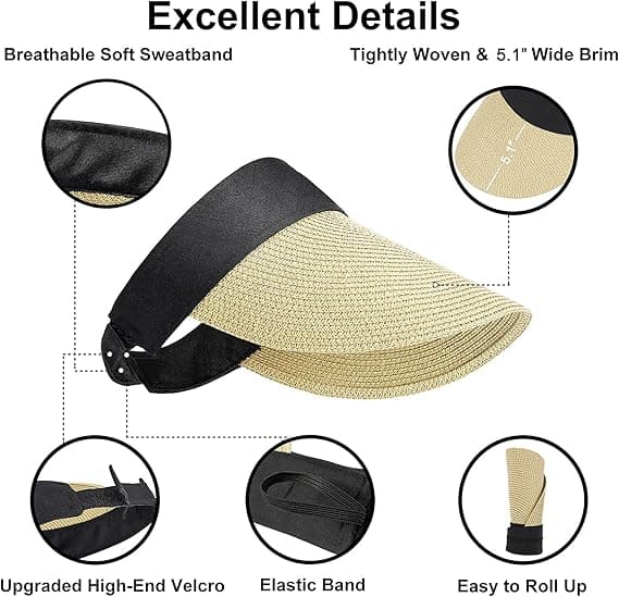 （Beige Farve）Dames Solhat Bredbremmet Halm Wrap Hestehale