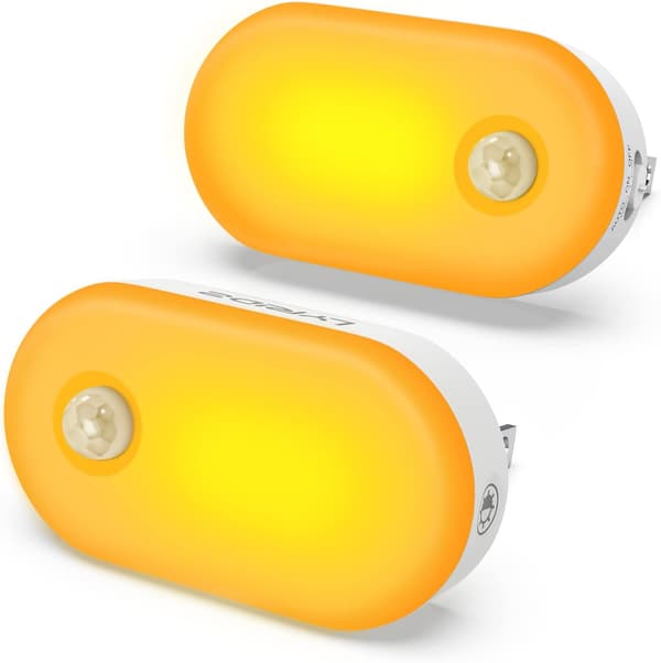 Amber nattlyssett med bevegelsessensor, 2 stk, Mini LED
