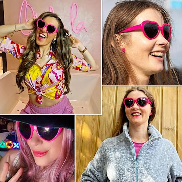Hjerteformede solbriller til kvinner og menn - Overdimensjonerte, trendy, kjærlighetsformede solbriller - Retro, søte, fasjonable, søte solbriller