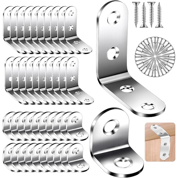 40 kpl (20 kpl - 40x40 mm / 20 kpl - 20x20 mm) Kulma-asennuslevyjä