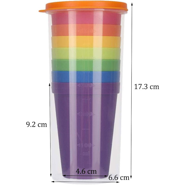 Plastkopper, 7 stk. Stable 200ml, Gjenbrukbar Plast