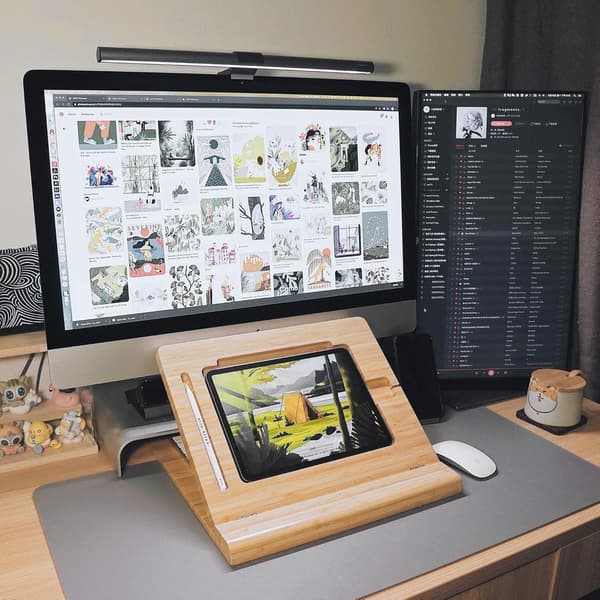 Tablet Stand Holder Justerbar Foldbar, Multi-Vinkel Bambus Træ