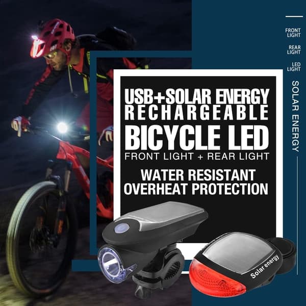 Solcellsdriven Cykel LED-strålkastare + Baklykta