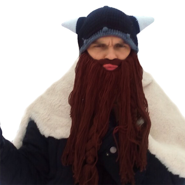 Kreativ Barbarisk Strikket Skæghat Sjov Strikket Hat Paryk Beanie Hat