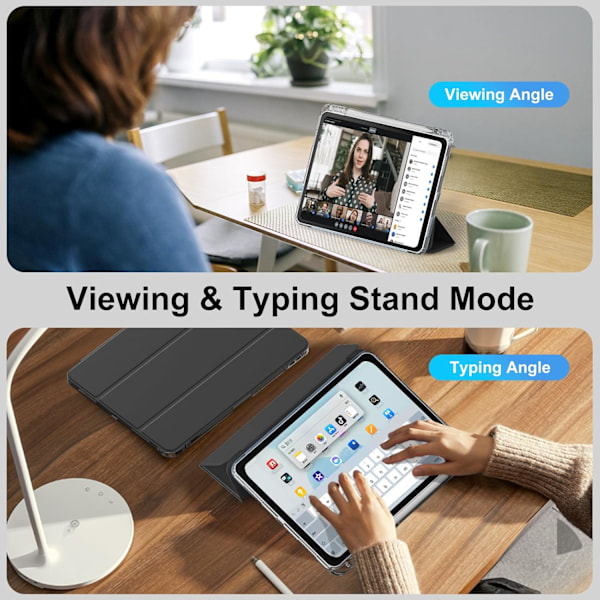 Etui til iPad Air 6. 5. 4. generation 10,9 tommer, med plads til blyant, sort