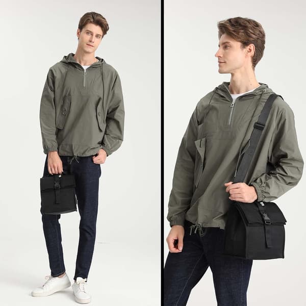 Isolert Matpose Rolltop Matboks for Kvinner, Menn, Voksne og Tenåringer (Svart)