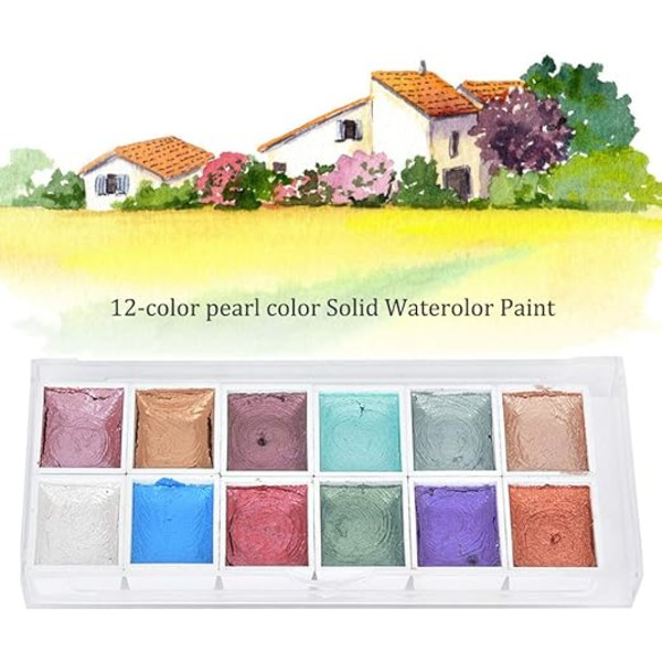 12 Pakk Perlemor Solid Vannfarger, Solid Vannfarge