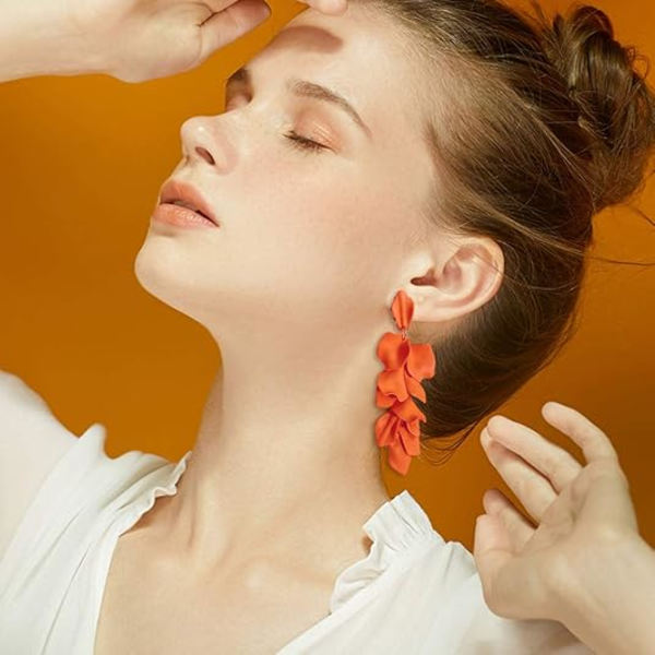 Bare følg lange akryl rosenblad øreringe dingler overdrevne blomst øreringe drop erklæring floral kvast øreringe, orange