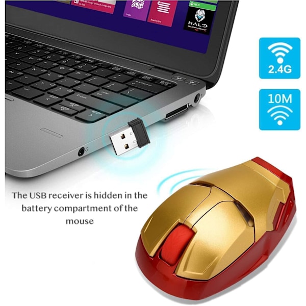 Ergonomisk trådløs spillmus, 2.4 G, bærbar, for PC, stille klikk med USB-mottaker