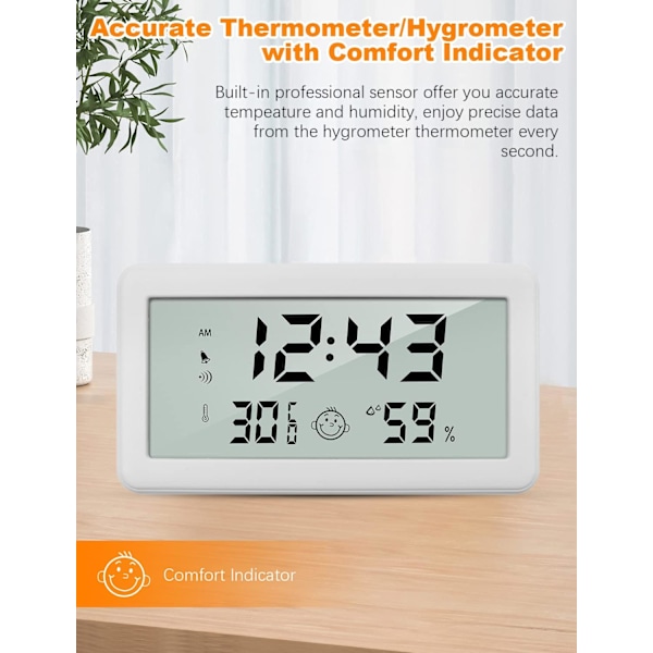 Multifunksjons Termometer Hygrometer Vekkerklokke, Digital Klokke