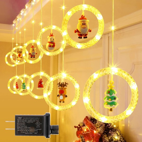 Julgardiner, Quntis 3M * 0.5M LED-fönsterlampor med ring, Julfönster för inomhus och