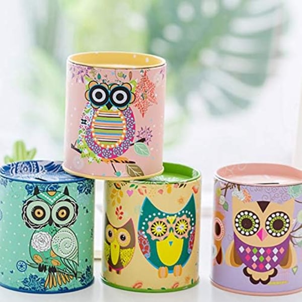 1 st Spargris Owl i Metall, Cylindrisk Form för Barn Pojke Flicka
