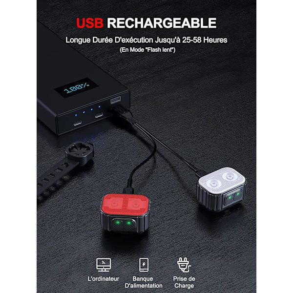 8+12 Lysmoduser LED Sykkellys Vanntett IPX6, USB