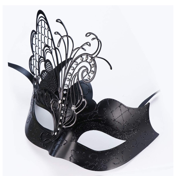 Metal smijern butterfly maske med rhinestones (sort) til