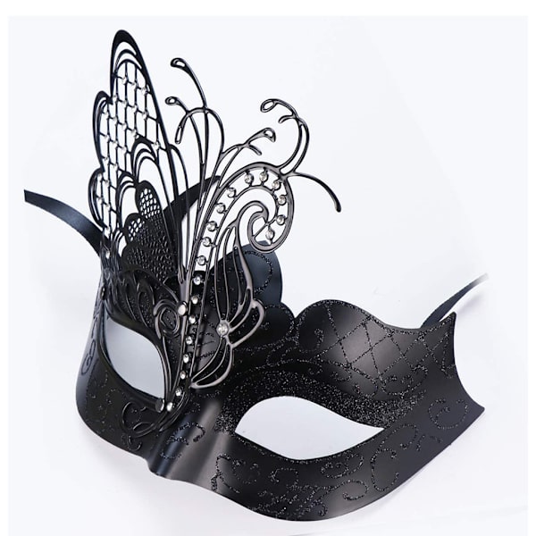 Metallisk smidd jern sommerfuglmaske med steiner (svart) for