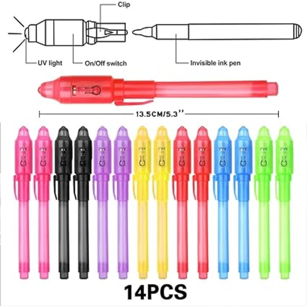14 Invisible Ink Pencil med UV Invisible Ink Pen - Scavenger