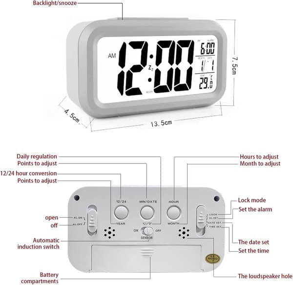 Digital väckarklocka, LED-väckarklocka med temperatur, Snooze