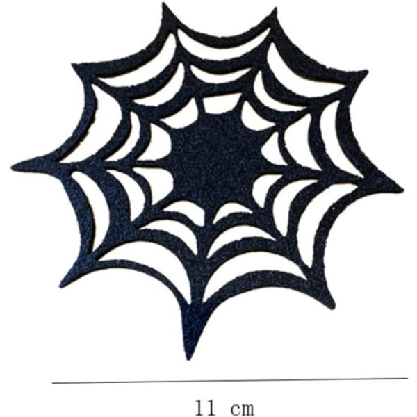 Mustat hämähäkinverkkolasinaluset pöytiin, koristeellinen alusta
