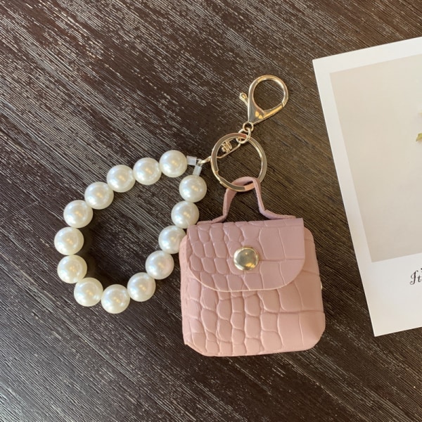 Rosa färg Pearl Bag hängande bilnyckelring Hand Mini Bag