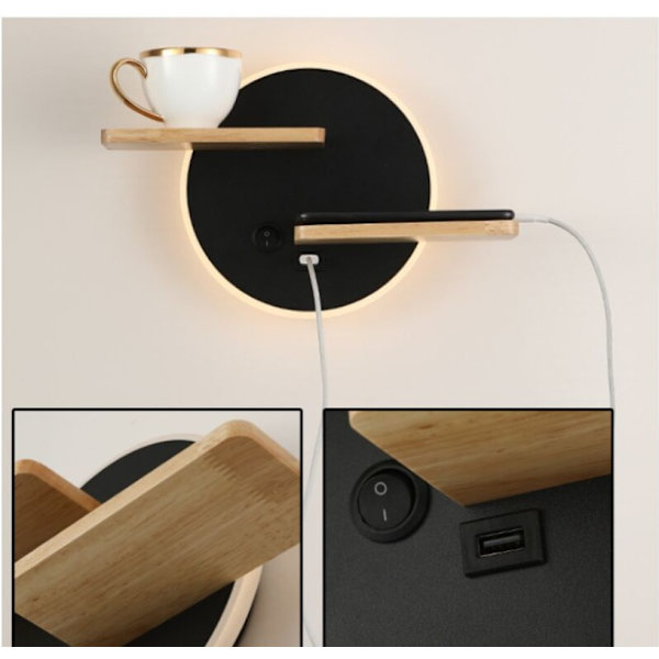 Sort sand 30*19*12CM LED indendørs væglampe med USB-port moderne