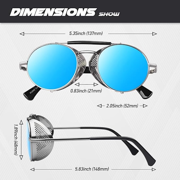 Sonnenbrille Herren Retro Steampunk Stil Runde Metallrahmen Polarisiert