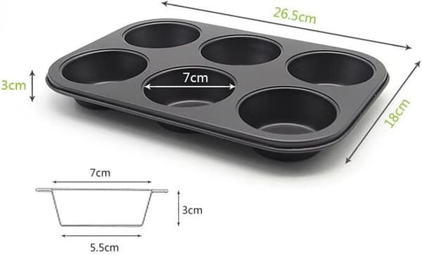 Kageform, Ovn 6 Kop Kage Muffin Kop Bageform, (Sort, 1 Styk)