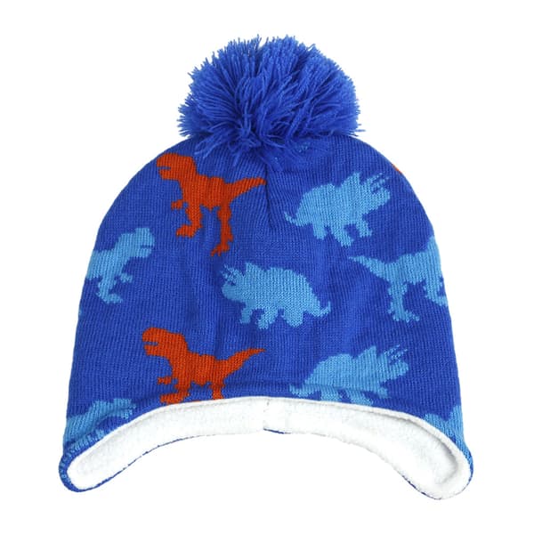 1 Dinosaur børneører med pompom elastisk beanie uldforing