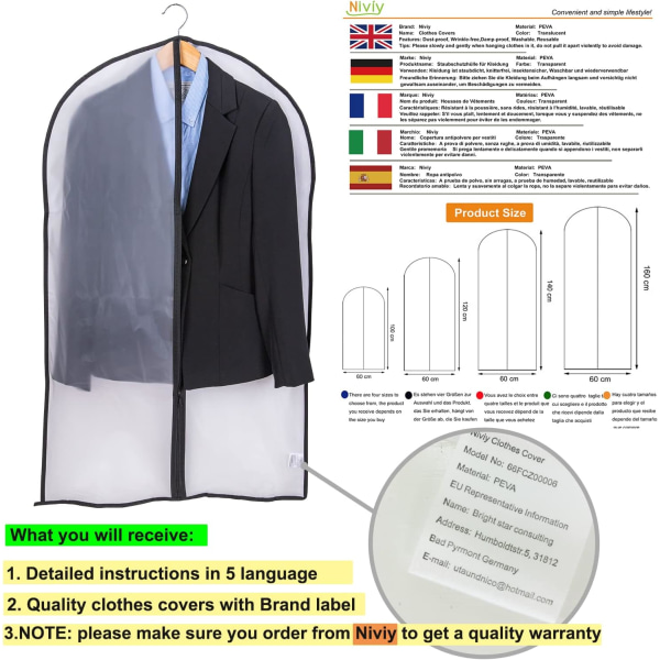 High-Quality Transparent Clothes Bag, 60 x 140 cm Breathable Fabr