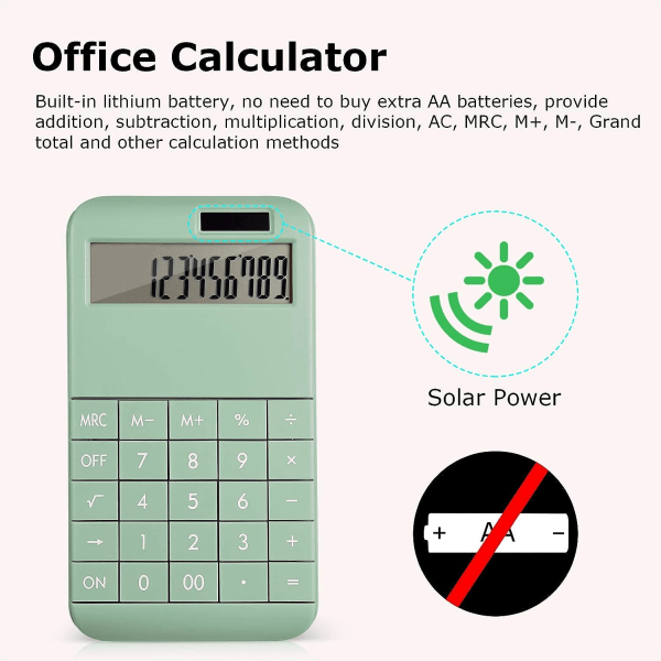 Grön skrivbordsräknare med standardfunktioner, 12 siffror stor LCD