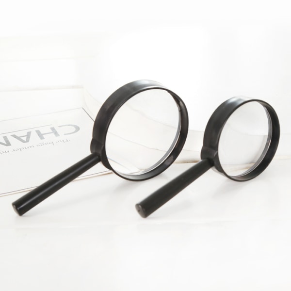 2 stk. Lille håndholdt forstørrelsesglas (Diameter 60mm, Sort)
