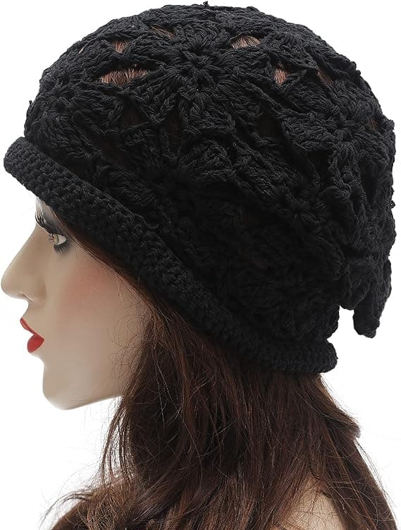 （Sort）Forårs- og Efterårs Beanies til Kvinder Håndlavet Hæklet Slouchy Beanie