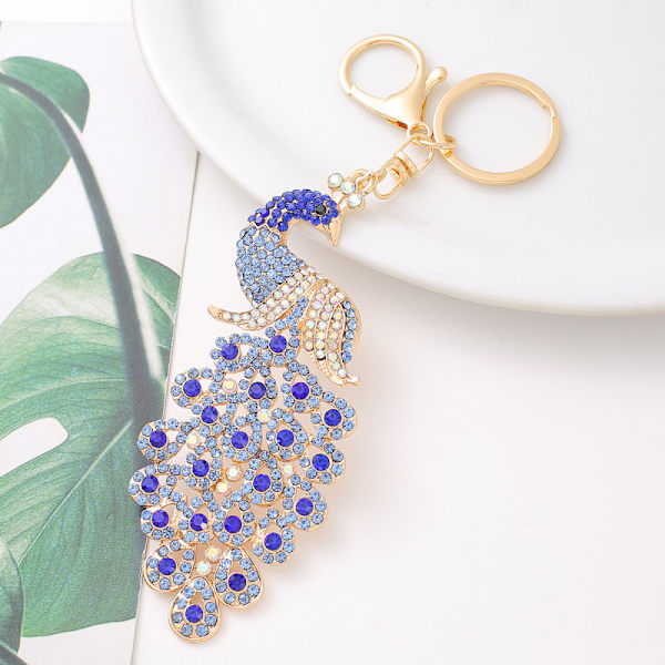 1 Peacock Metal Sparkling Crystal Rhinestone Avaimenperä Avaimenperä