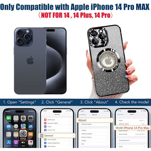 iPhone 14 Pro Max Magneettinen Glitter-Kotelo Yhteensopiva MagSafen kanssa, Täysi Suojaus Ohut Iskun- ja naarmuuntumisenkestävä Kotelo w