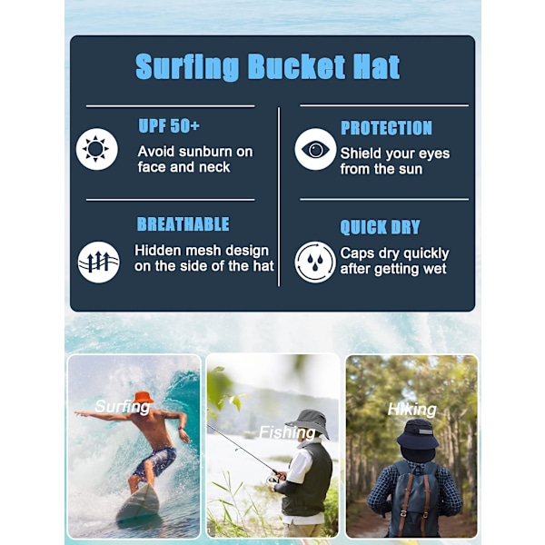 Surf Bucket Hat Uv-beskyttelse Unisex Solhatt Med Hakestropper Wat