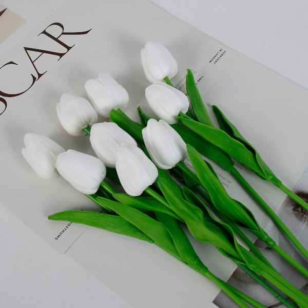 10 stk (Hvid) Kunstige Tulipaner, Kunstig Blomst PU Kunstig Tulipan