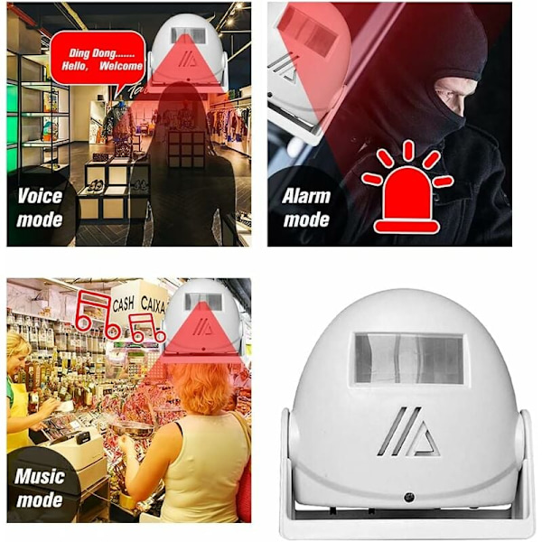 Trådlös Dörrklocka för Butik (Vit), Välkomstapparat för Besökare, Inbrottslarm, Dörrklocka, Infraröd Sensor, Heminbrott
