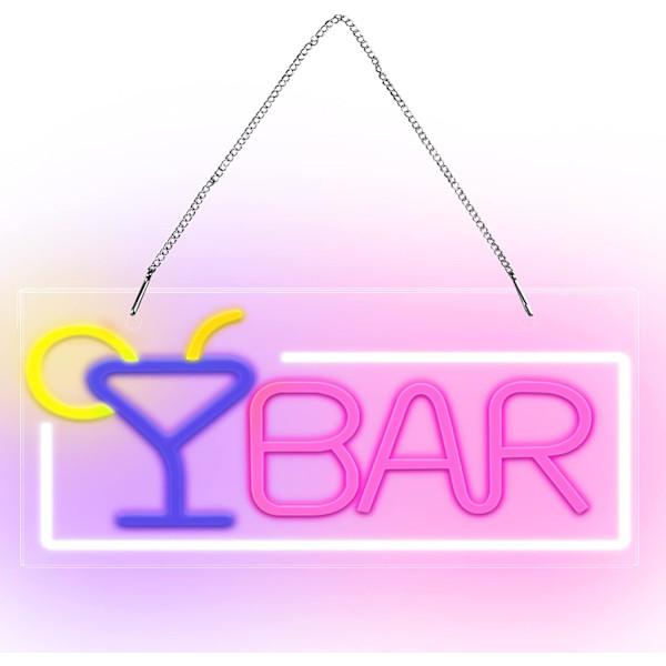 Neon LED Dekoration, BAR Ljusskylt (Röd Vit), 42×22×2CM Neonljus Bar