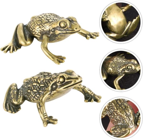 2 stycken (Guld) Koppar Grodor Staty Feng Shui Pengar Groda Staty