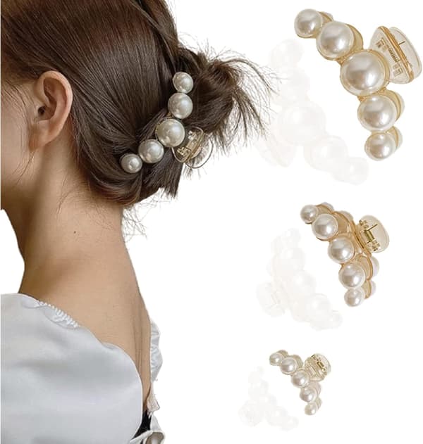 Perle hårklyper for kvinner, stor perle hårklype, stort hår