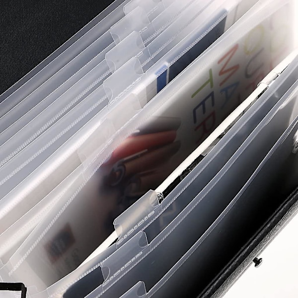 PU-läderdokumentmapp/mapp 13 fack för mapp, konferens, A4-papper, dokument, tentamensblad, för kontor, klassrum etc. (svart)
