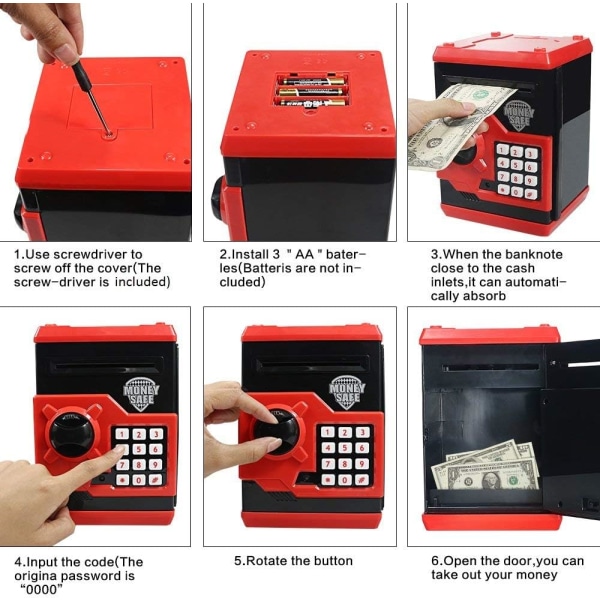 Elektronisk sparegris med automatisk pengescroll, (Rød) Mini minibank