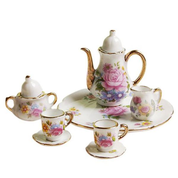 Naievear 8 st/set 1/6 porslin matservis tekanna fat miniatyrdockhustillbehör