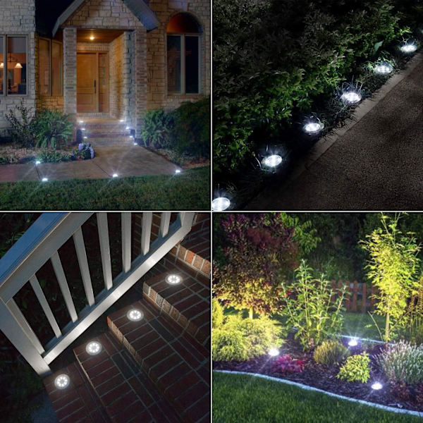 Udendørs solcellelys, 12 stk. 8 LED solcellelys, havegulv