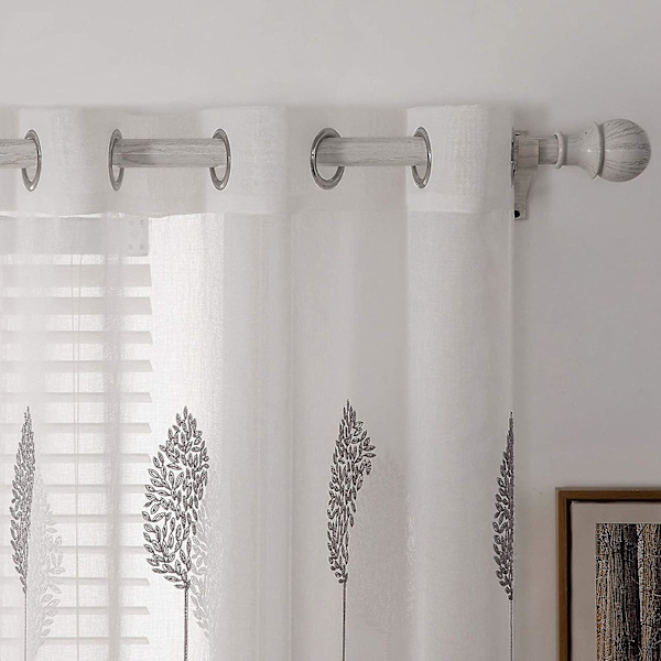 Gardiner Vardagsrum-Vackra med Trädmönster, Öglegardiner Voile, Voile Gardiner Dekoration, Set med 2 Broderade Fönstergardiner för Sovrum, 2X 10