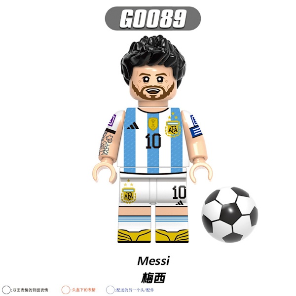 8-pack fotbollslag Messi Neymar monteringsbyggstenfigur