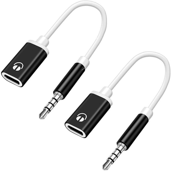 2 kpl Musta 3,5 mm:n uros - Type-C naaras audiokaapeli