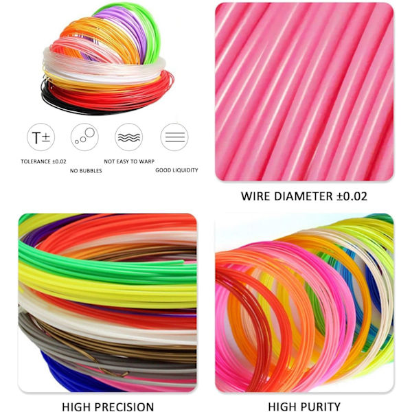 10 st 1,75 mm Färgade PLA-Filament, Luktfri Filament 3D-utskrift