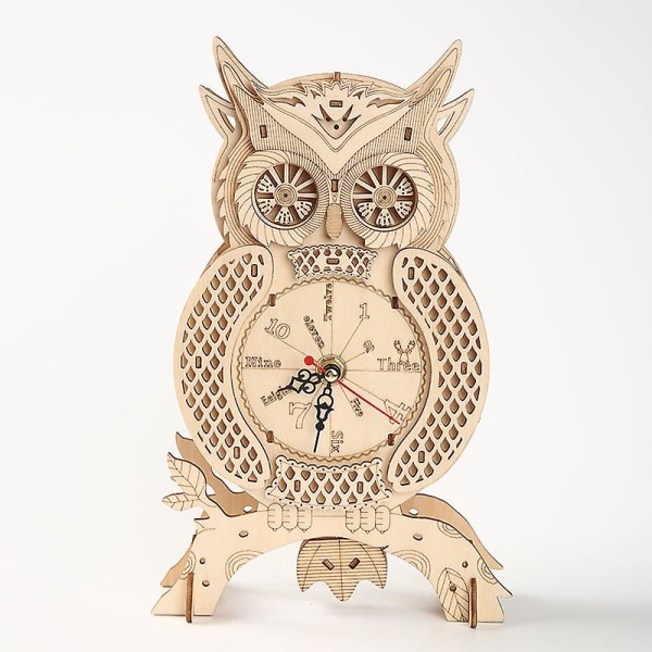 Creative 3D owl clock model kits, wooden puzzle desk clock, practical mechanical wood