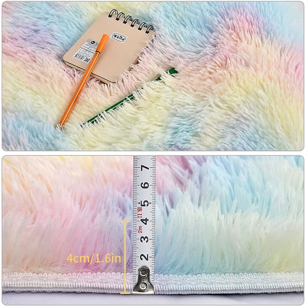 Wekity Halkaisijaltaan 120cm/47.2\" Pyöreät Matot, Pörröiset Pyöreät Alueen Matot, Pehmeät Pehmolelut Sopivat Makuuhuoneeseen/Olohuoneeseen (sateenkaaren Väri)