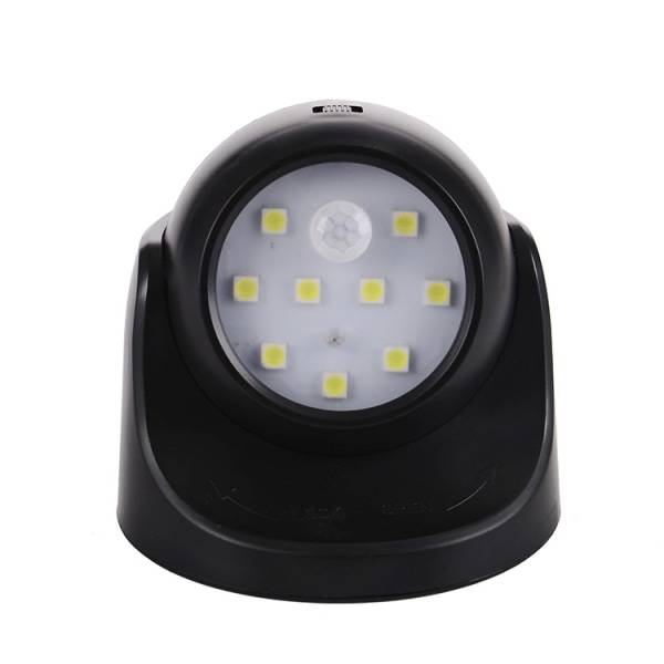 1 svart 9LED-lampa med dubbel induktion, energisparande, styrd av ljus